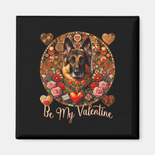 Aimant Sois mon chien de la Saint-Valentin Fleur Cœur Rou