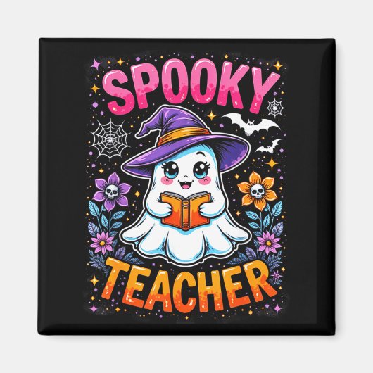 Aimant Soky Teacher Cute Ghost Reading Book Funny Hallo  (Devant)