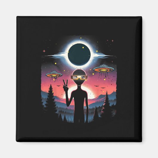 Aimant Solar Eclipse 2024 Alien Avril 8 Amérique Totalité (Devant)