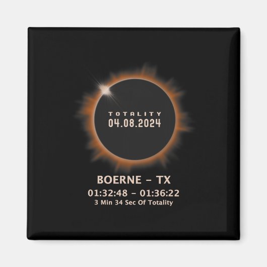 Aimant Solar Eclipse 2024 Totalité 04.08.24 Texas Tx (Devant)
