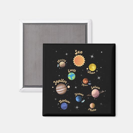 Aimant Solar System Planets Kids Knowledge Outer Space T- (Recto/Verso)