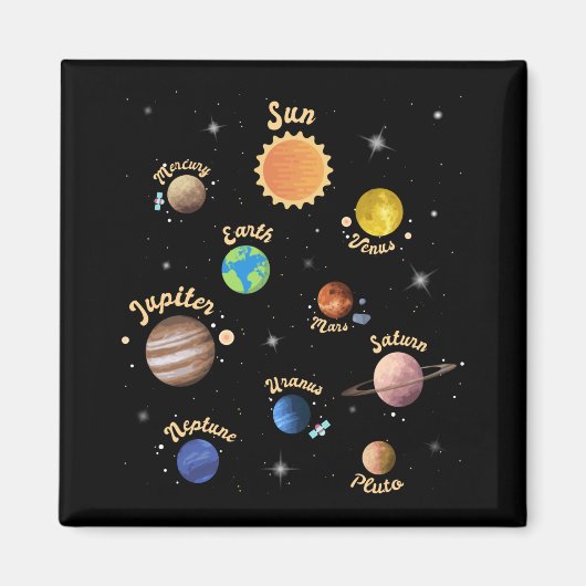Aimant Solar System Planets Kids Knowledge Outer Space T- (Devant)