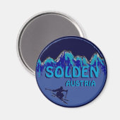 Aimant Solden Autriche logo de ski à thème bleu (Recto/Verso)
