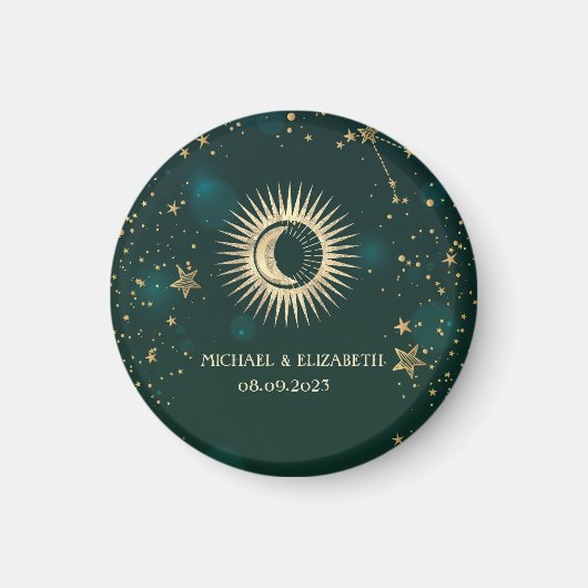 Aimant Soleil Or Céleste Et Étoiles Lune Vert (Devant)