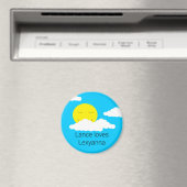 Aimant Soleil souriant avec nuages rebondis : (In Situ (Lave-vaisselle))