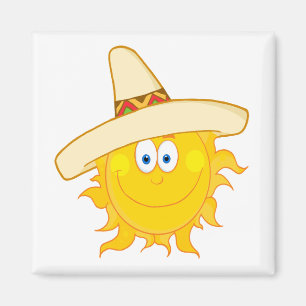 Aimant soleil souriant portant sombrero