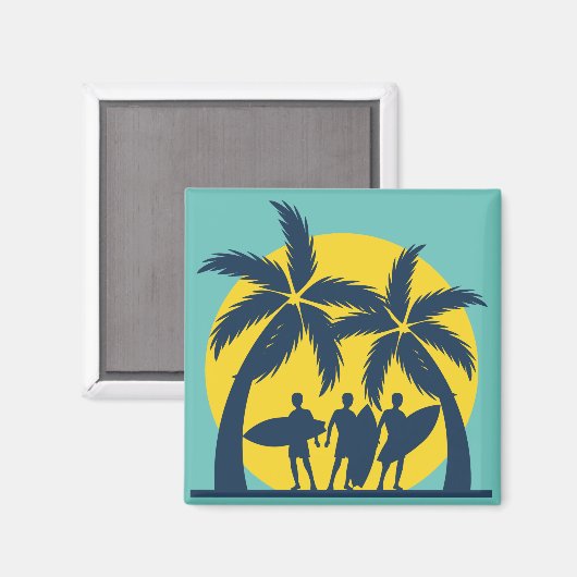 Aimant Soleil surf et palmiers surf cool (Recto/Verso)