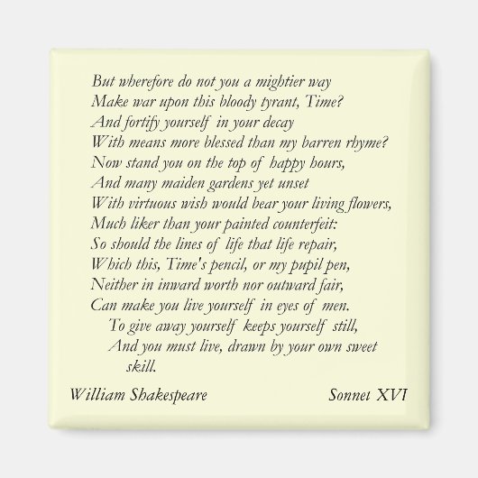Aimant Sonnet # 16 par William Shakespeare (Devant)