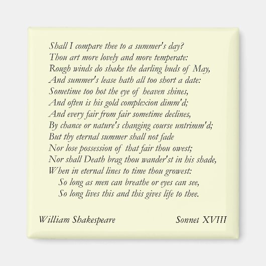 Aimant Sonnet # 18 par William Shakespeare (Devant)