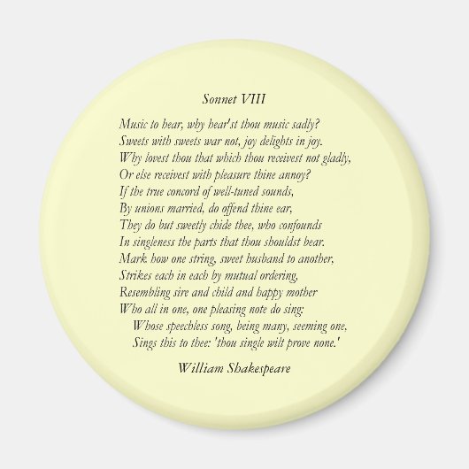 Aimant Sonnet # 8 par William Shakespeare (Devant)
