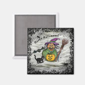 Aimant Sorcière, Chat, Chauve-souris et Citrouille, Bonne (Recto/Verso)