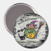 Aimant Sorcière, Chat, Chauve-souris et Citrouille, Bonne (Recto/Verso)