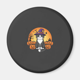 Aimant Sorcière de Halloween Chat Citrouille Lune Design_