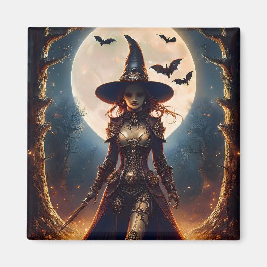 Aimant Sorcière de la forêt Steampunk Halloween (Devant)