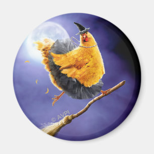 Aimant Sorcière de poulet sur Broomstick
