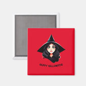 Aimant Sorcière d'Halloween aux cheveux noirs (Recto/Verso)