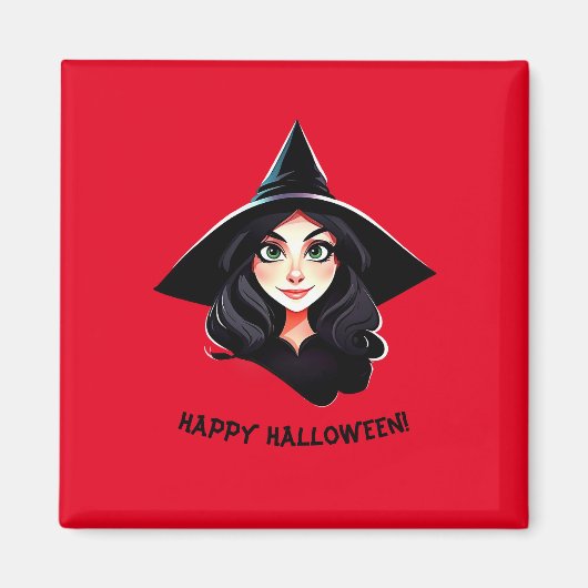 Aimant Sorcière d'Halloween aux cheveux noirs (Devant)