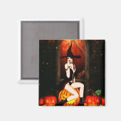 Aimant Sorcière d'Halloween et citrouille (Recto/Verso)
