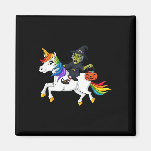 Aimant Sorcière équitation Unicorn Amusement Halloween fi (Devant)