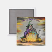 Aimant Sorcière et chat noir, Happy Halloween ! (Recto/Verso)