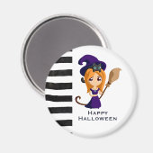 Aimant Sorcière mignonne en Casquette violet Halloween (Recto/Verso)