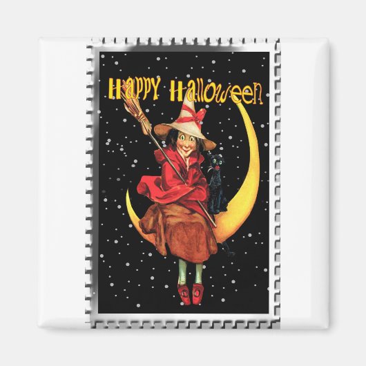Aimant Sorcière nostalgique de Halloween et son chat (Devant)