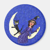 Aimant Sorcière Sur Crescent Moon Chat Noir (Devant)