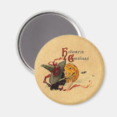 Aimant Sorcière vintage d'Halloween avec rubans rouges (Recto/Verso)