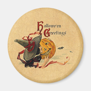 Aimant Sorcière vintage d'Halloween avec rubans rouges