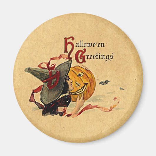 Aimant Sorcière vintage d'Halloween avec rubans rouges (Devant)