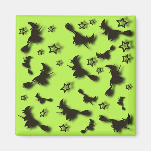 Aimant Sorcière volante parmi les étoiles à Halloween nui (Devant)