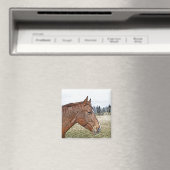 Aimant Sorrel Horse Portrait Equine Art Illustration (In Situ (Lave-vaisselle))
