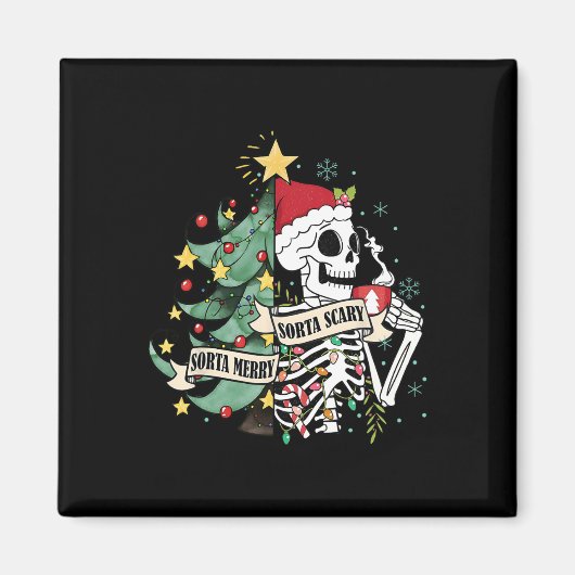 Aimant Sorta Merry Sorta Effrayant Squelette neige Noël X (Devant)