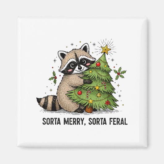 Aimant Sorta Merry Sorta Feral Christmas Raccoon Trash Pa (Devant)