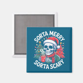Aimant Sorta Merry Sorta Y Skeleton With Santa Hat  (Recto/Verso)