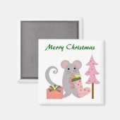 Aimant Souris avec chaussette rose (Recto/Verso)