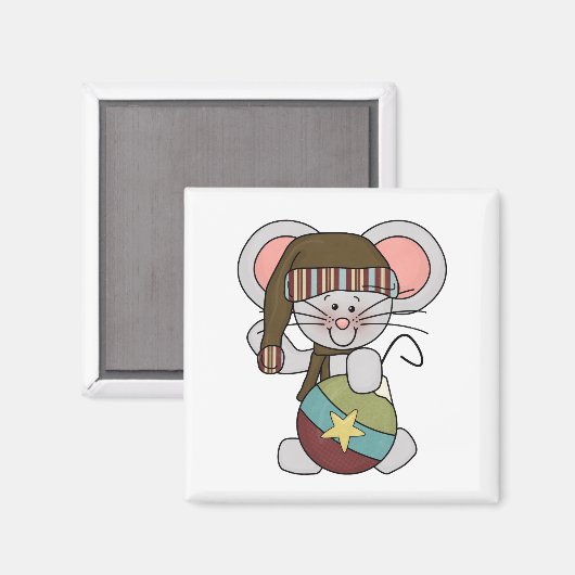 Aimant Souris de Noël avec l'ornement (Recto/Verso)
