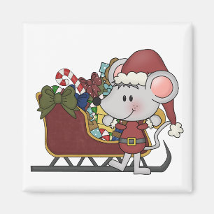Aimant Souris de Père Noël avec le traîneau