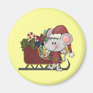 Aimant Souris de Père Noël avec le traîneau