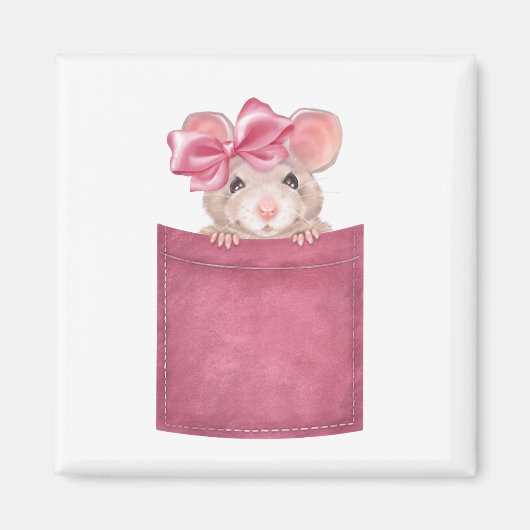 Aimant Souris en poche. Version rose (Devant)