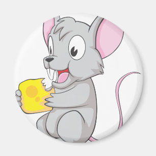 Aimant Souris heureuse mangeant du fromage