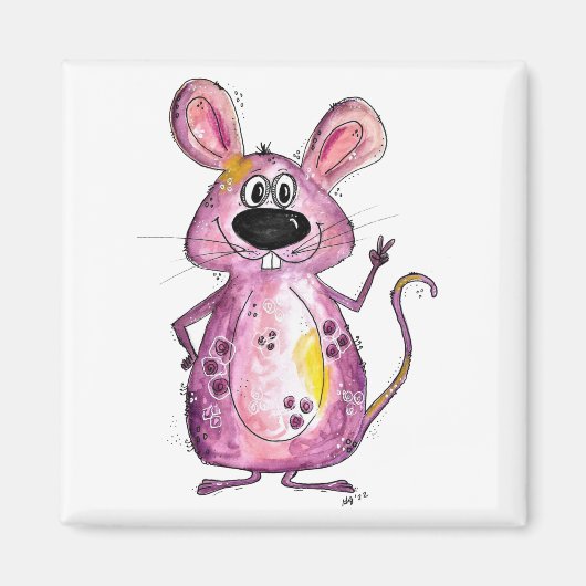 Aimant Souris mignonne et mauve (Devant)