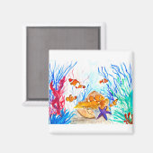 Aimant Sous la mer aquarelle poissons océan mer côtière (Recto/Verso)