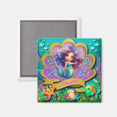 Aimant Sous la mer et sirène fête d'anniversaire fille (Recto/Verso)