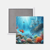 Aimant Sous la mer, tortue, corail, bateau, poisson clown (Recto/Verso)