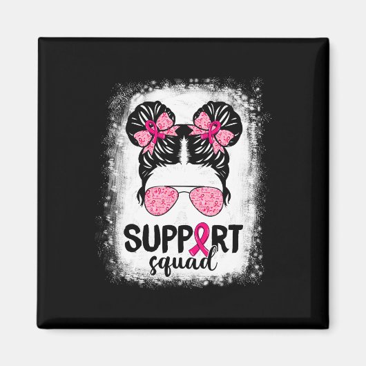 Aimant Soutien Squad Messy Bun Pink Warrior Cancer du sei (Devant)
