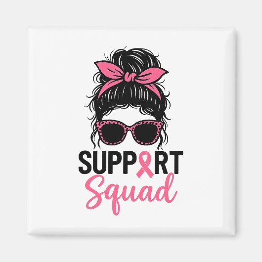 Aimant Soutien Squad Messy Bun Pink Warrior Cancer du sei (Devant)