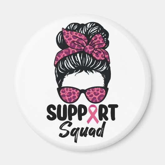 Aimant Soutien Squad Messy Bun Pink Warrior Cancer du sei (Devant)
