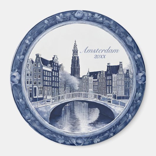 Aimant Souvenir bleu personnalisé Delft Amsterdam (Devant)
