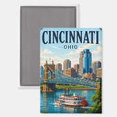 Aimant 🌉 Souvenir de vacances à Cincinnati Ohio Rive 🌉 (Recto/Verso)